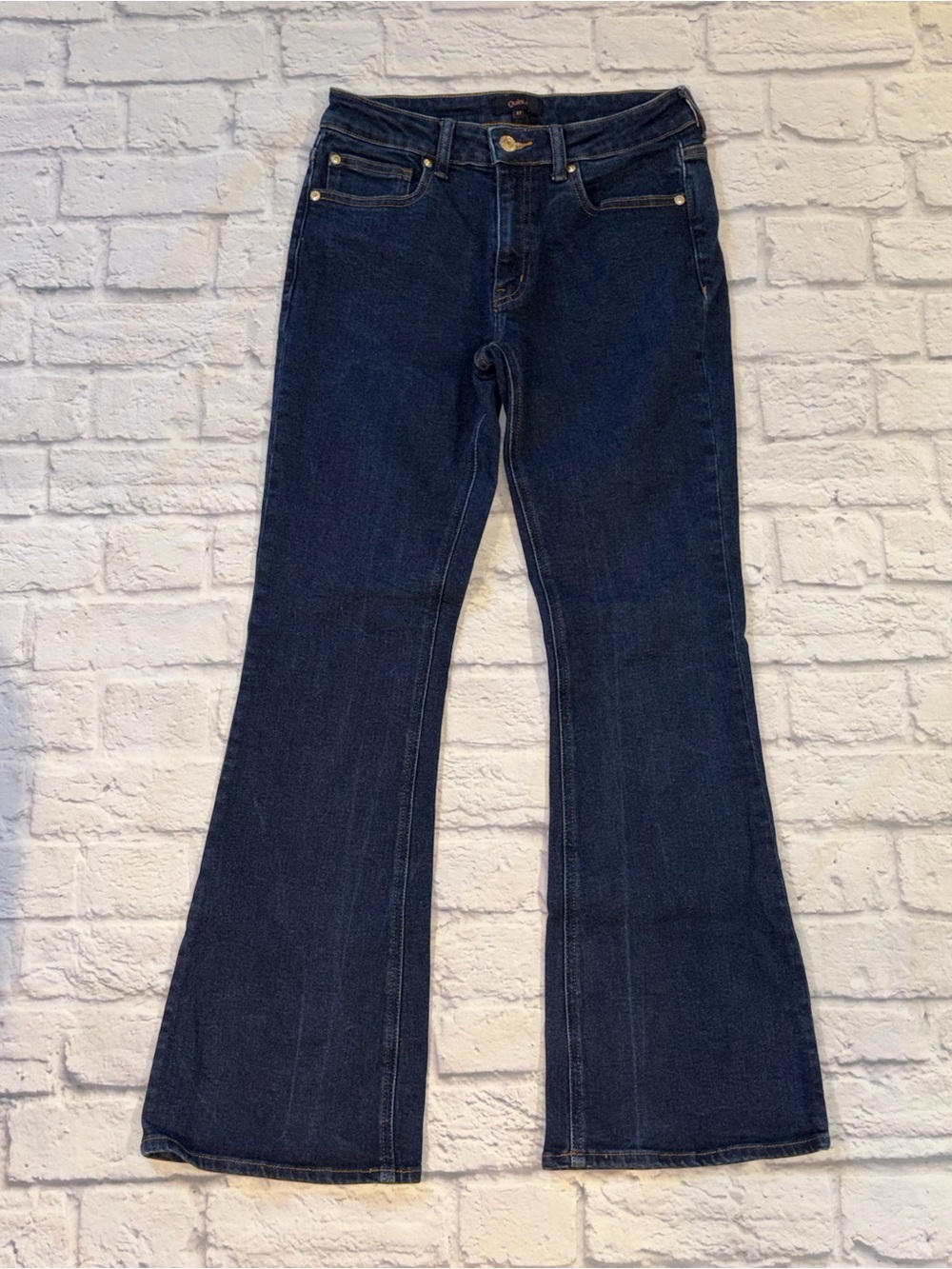 Quince Luna Stretch Flare. Deep Rinse Blue. Size 27